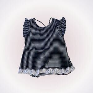 Xhilaration black and white striped top with lace fringe | Sz M